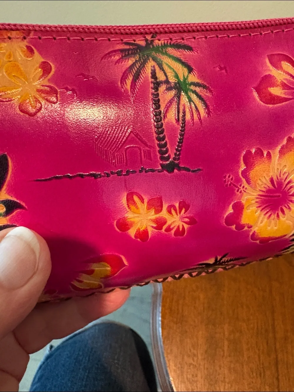 Pink Hawaiian Floral Wristlet Wallet  sunglasses case Leather Fuchsia yw  bk NWT